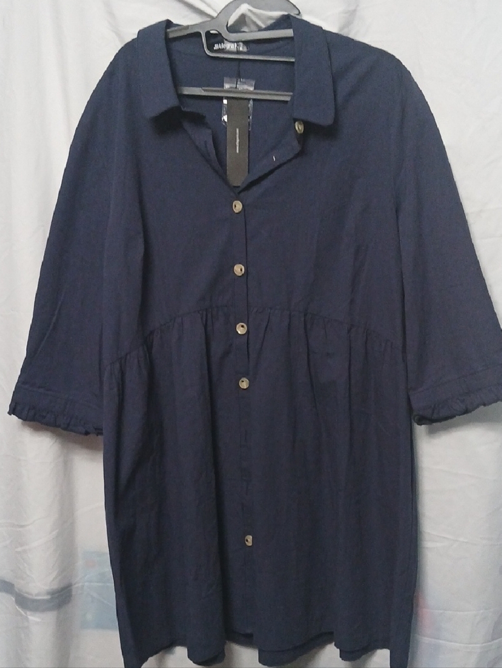 Allegra K Navy Blue Long Sleeve Button-Front Dress